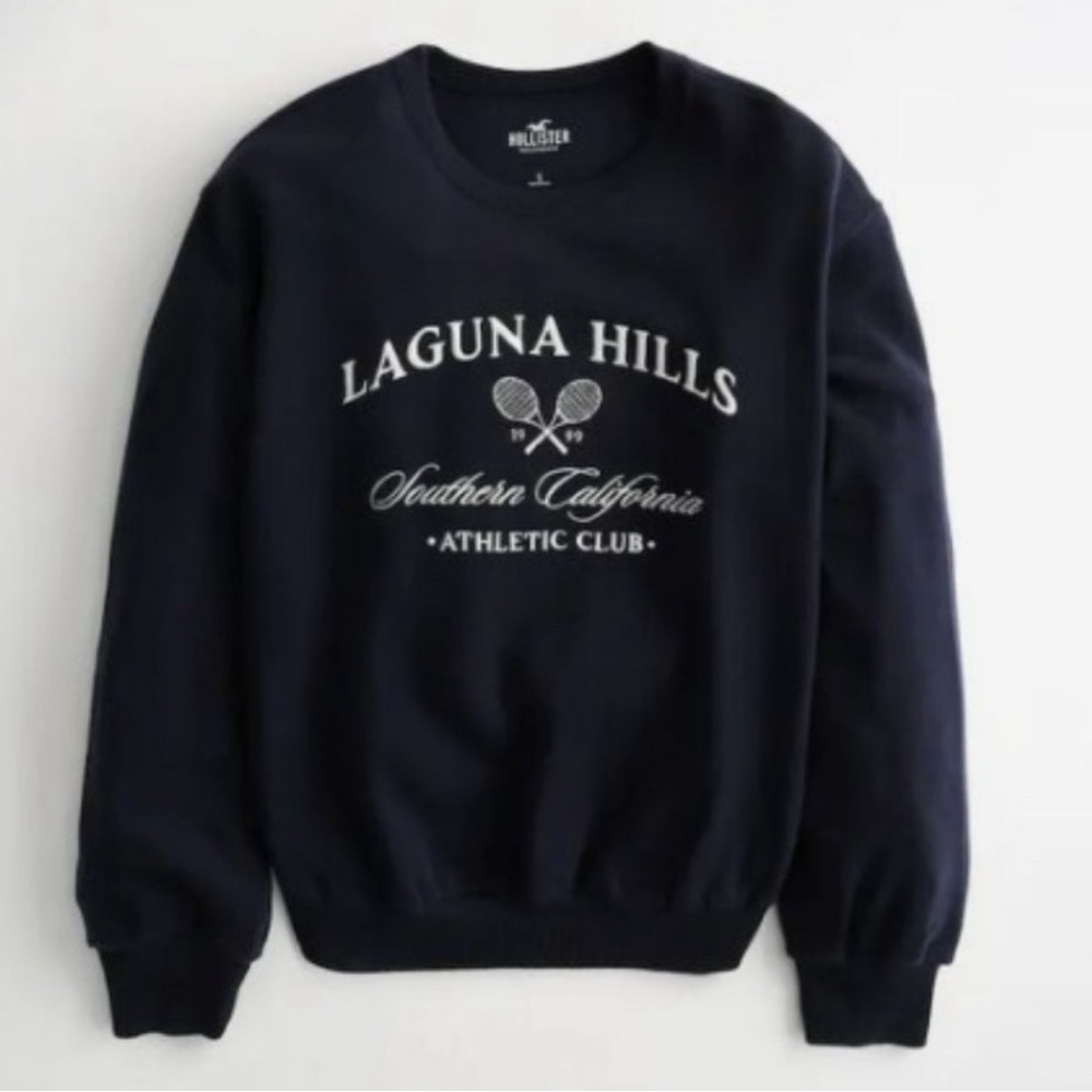 Hollister Laguna Hills Tennis Athletic Club Boyfriend Crewneck Sweatshirt Blue S - Picture 2 of 8